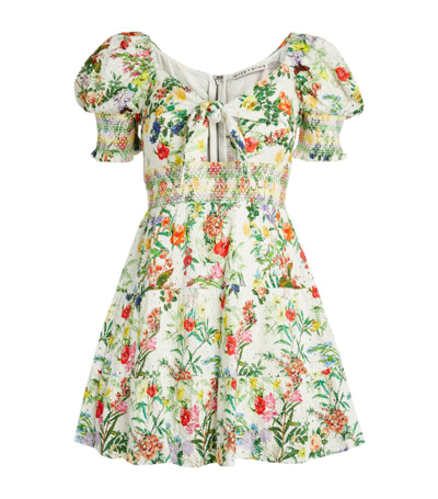Alice And Olivia Kristie Floral Puff-sleeve Minidress In Fleur Off White/multi