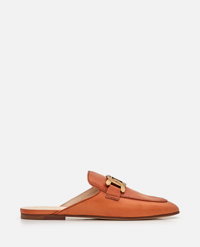 Tod's Brown Kate Leather Mules In Red