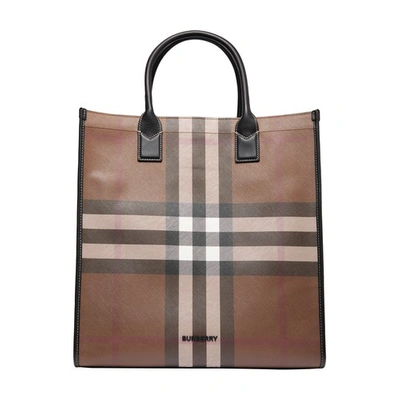 Burberry Check And Leather Tote In Multicolore