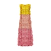 La Doublej Colorblock Patch Fringe-trim Midi Dress In Jacquard Multicolor