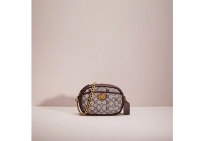 Coach Restored Small Camera Bag In Signature Jacquard With Quilting In Brass/oak Maple