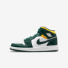 Jordan 1 Mid Big Kids' Shoes In Noble Green,white,pollen