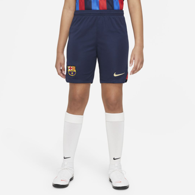 Nike Fc Barcelona 2022/23 Stadium Home Big Kids'  Dri-fit Soccer Shorts In Obsidian,university Red,sesame
