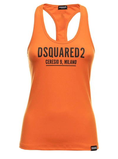 DSQUARED2 D-SQUARED2 WOMAN 'S STRETCH COTTONORANGE TANK TOP  WITH LOGO PRINT
