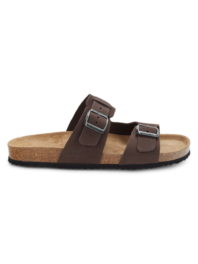 Geox Men's Dual-strap Leather Sandals In Coffee