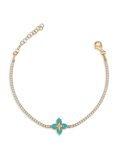 Gabi Rielle Women's 14k Gold Vermeil, Sterling Silver & Turquoise Enamel Jeweled Bracelet