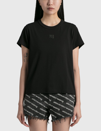 Alexander Wang T Foundation Jsy Shrunk T-shirt W/puff Logo & Bound Neck In Black