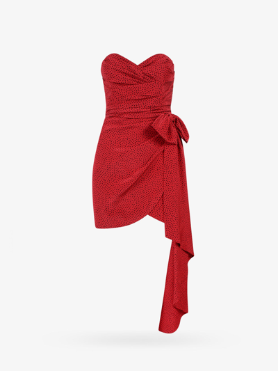 Alessandra Rich Red Silk Mini Dress With Bow And Hearts Print