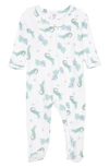 Nordstrom Babies' Print Zip Footie In White- Green Alligators