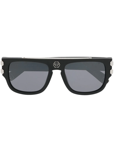 Philipp Plein Eyewear Logo-plaque Square-frame Sunglasses In Schwarz