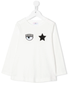 Chiara Ferragni Wink Logo-embroidered Long-sleeve T-shirt In Weiss