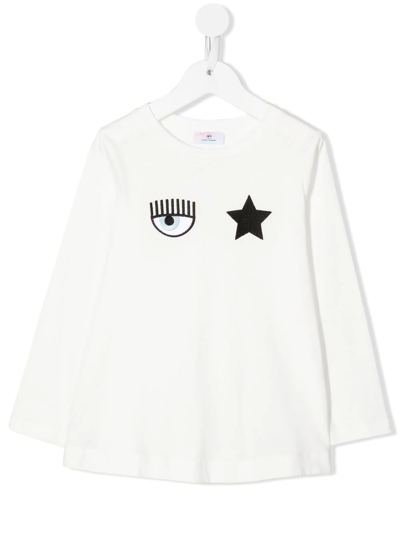Chiara Ferragni Wink Logo-embroidered Long-sleeve T-shirt In White