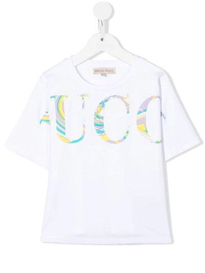 Emilio Pucci Junior Logo Print T-shirt In Weiss