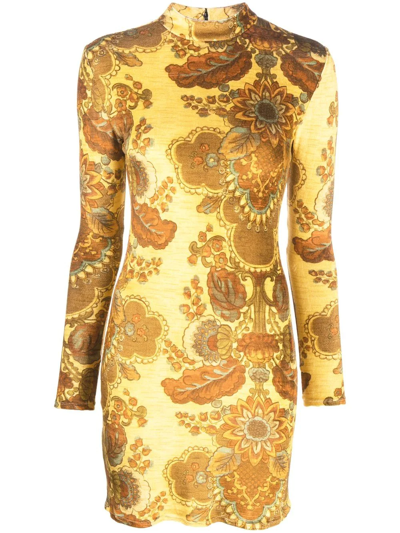 Kwaidan Editions All-over Graphic-print Dress In Yellow