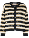 Valentino Rockstud Ribbed Sequin Stripe Cotton Blend Cardigan In Nude