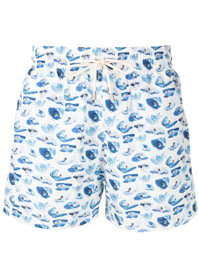 Arrels Barcelona Wave-motif Drawstring-waist Swim Shorts In Blau