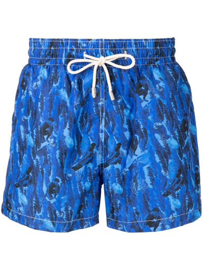 Arrels Barcelona Abstract-print Drawstring-waist Swim Shorts In Blue/surf Poetry 21 X Stefania