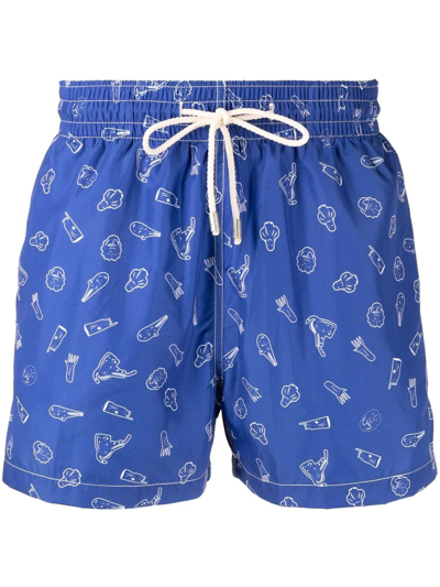 Arrels Barcelona Graphic-print Drawstring-waist Swim Shorts In Blau