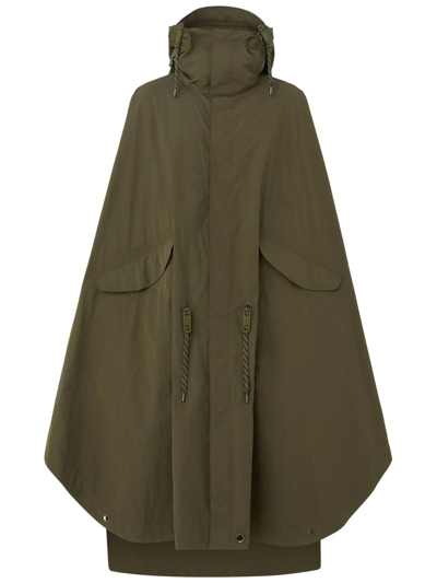Burberry Packaway Technical Cotton Hooded Cape In Green