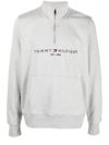 Tommy Hilfiger Logo-embroidered Quarter-zip Hoodie In Grau