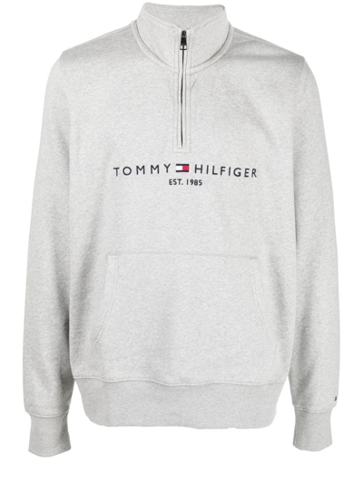 Tommy Hilfiger Logo-embroidered Quarter-zip Hoodie In Grey Heather