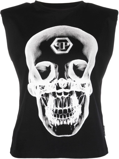 Philipp Plein Graphic-print Sleeveless Top In Schwarz