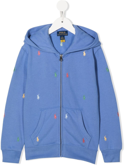 Ralph Lauren Logo刺绣拉链连帽衫 In Blue