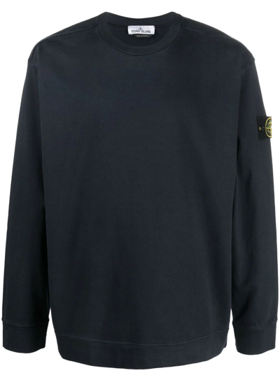 Stone Island Compass-patch Crew-neck Sweatshirt In Blue