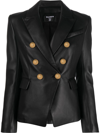Balmain Double-breasted Leather Blazer In Schwarz