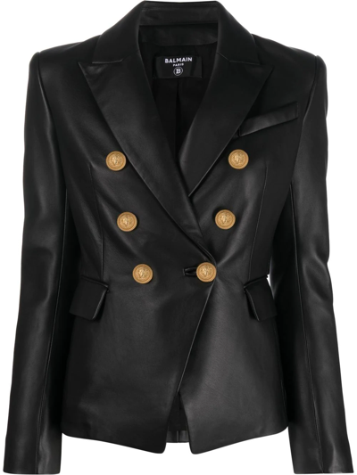 BALMAIN DOUBLE-BREASTED LEATHER BLAZER