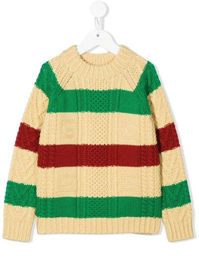 Gucci Kids' Cable-knit Striped Jumper In Multi