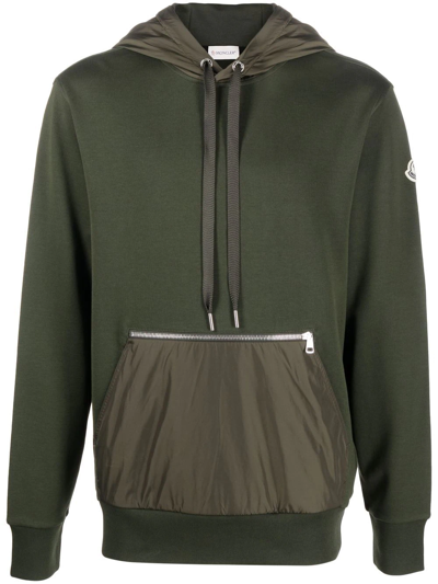 Moncler Contrast Pouch-pocket Relaxed-fit Cotton-jersey Hoody In Dark Green