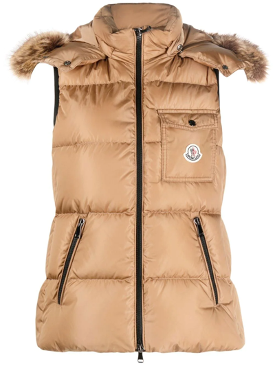 Moncler Hooded Padded Gilet In Nude