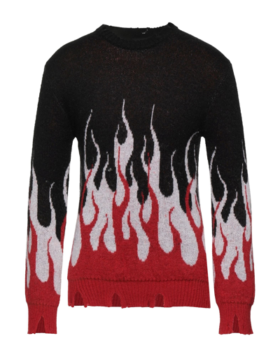 VISION OF SUPER VISION OF SUPER BROWN JUMPER WITH BEIGE DOUBLE FLAMES MAN SWEATER BLACK SIZE S ACRYLIC, MOHAIR WOOL,