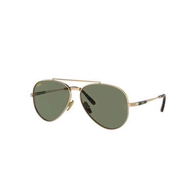 Ray Ban Aviator Ii Titanium Sunglasses Gold Frame Green Lenses 62-14