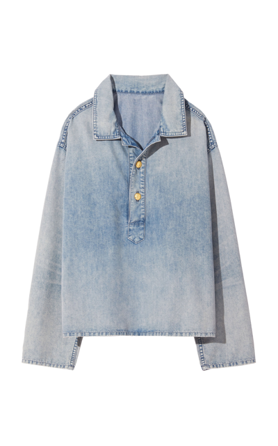 Nili Lotan Harper Cotton-linen Denim Shirt In Blue