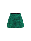 Moncler Textured Green Mini Skirt With Black Waistband And A-line Silhouette In Green