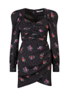Alessandra Rich Ruched Wrap-effect Floral-print Silk-jacquard Mini Dress In Black