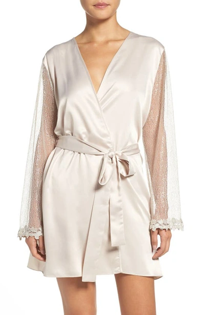 Flora Nikrooz Showstopper Charmeuse Robe With Lace In Champagne