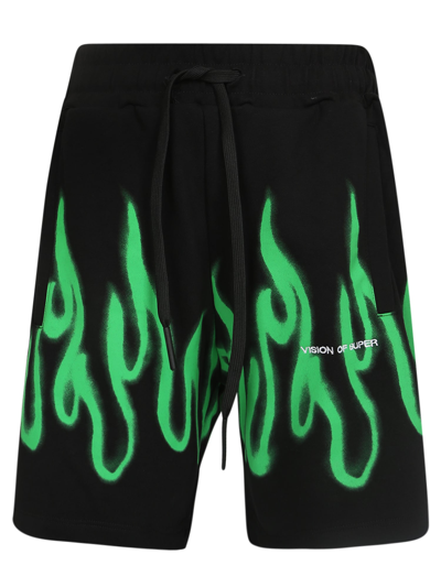 Vision Of Super Logo-embroidered Flame Track Shorts In Black