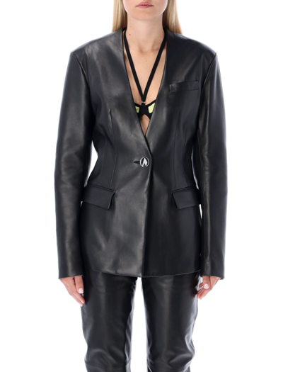 Attico Leather Blazer In Black