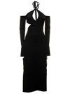 Attico Greta Wrap-effect Cutout Cotton-blend Halterneck Midi Dress In Black