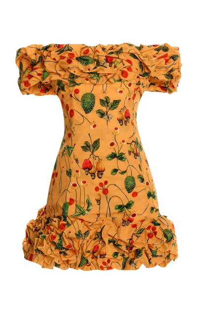 Agua By Agua Bendita Jardin Off-the-shoulder Ruffled Printed Cotton Mini Dress In Frutal