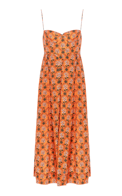 Agua By Agua Bendita + Net Sustain Mambo Pleated Floral-print Cotton-poplin Midi Dress In Orange