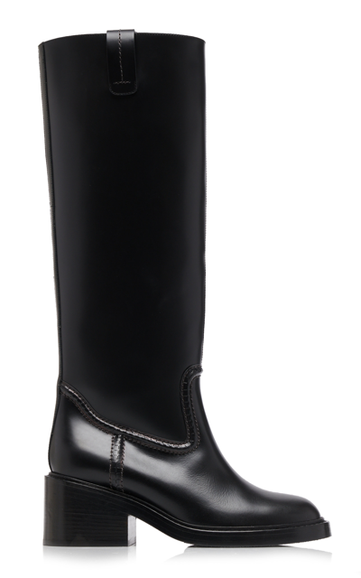 Chloé Mallo Leather Knee Boots In Black