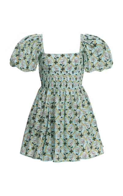 Agua By Agua Bendita + Net Sustain Caramelo Pintucked Floral-print Cotton-poplin Mini Dress