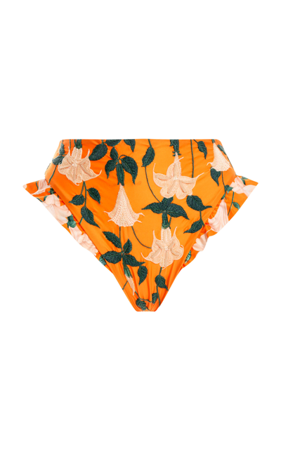 Agua By Agua Bendita + Net Sustain Jengibre Ruffled Floral-print Recycled Bikini Bottoms In Orange