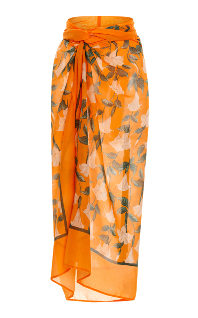 Agua By Agua Bendita Lavanda Floral-print Cotton And Silk-blend Pareo In Orange