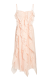 Chloé Ruched Ruffle Voile Midi Dress In Pink