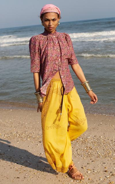Alix Of Bohemia Women's Natalie Banana Flower Cotton Wide-leg Pants In Yellow